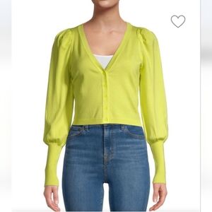 525 America Puffed-Sleeve Cropped Cardigan Fitted Yellow Small